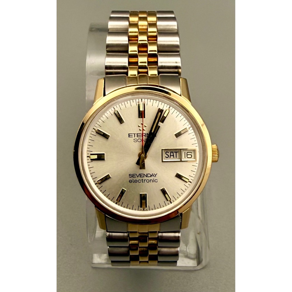 Eterna Sonic Sevenday Tuning Fork Watch Day Date Swiss Accutron Style Humming